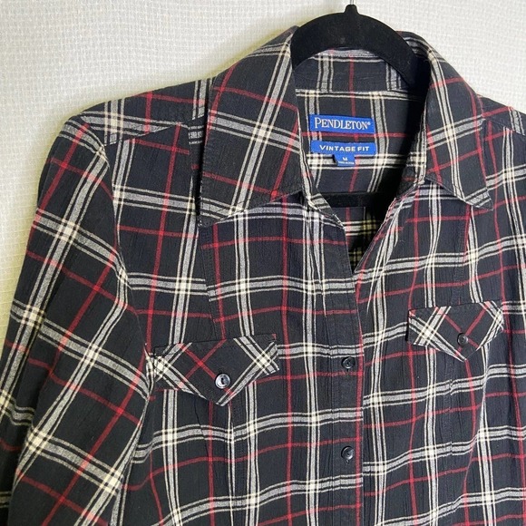 Pendleton | Black Plaid Button Up Top Medium - Picture 1 of 6